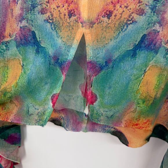 Soft Surroundings Waterflower Tank Top L Green Colorful Shark Bite Hem Flowy - Picture 4 of 6